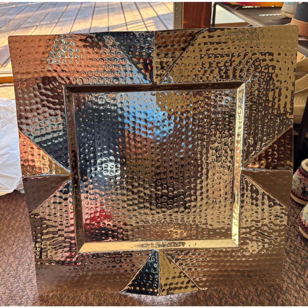 Illuminations Large Hammered Silver Metal Display Candle Decor NIB Fazzoletto 14